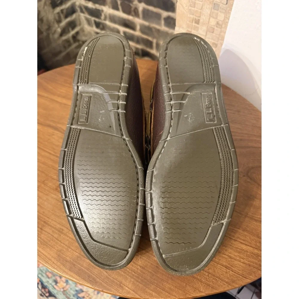 L.L.Bean Boat Mocs Moccasins Men's 10 D Brown Pebbled Leather Shoes EUC